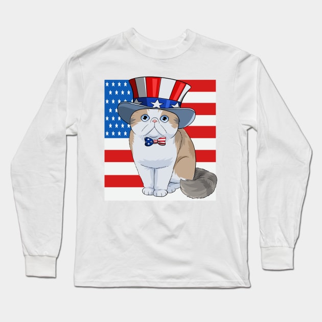 Exotic Shorthair Cat 4th of July Long Sleeve T-Shirt by Noseking